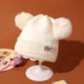 Gorro de malha quente para bebê / criança com decoração de laço duplo com pompom quente Branco image 2