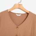 Women Plus Size Casual Button Design Twist Front Long-sleeve Tee Khaki