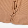 Women Plus Size Casual Button Design Twist Front Long-sleeve Tee Khaki