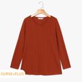 Women Plus Size Elegant V Neck Long-sleeve Fitted Tee Cameo brown