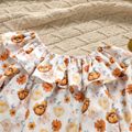 2-piece Toddler Girl Floral Print Flounce Long-sleeve Top and Ruffle Hem Overall Dress Set YellowBrown