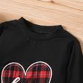 2-piece Toddler Girl Letter Heart Print Black Pullover Sweatshirt and Red Plaid Skirt Set Black