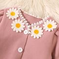 2-piece Toddler Girl 100% Cotton 3D Floral Embroidered Button Design Jacket and Elasticized Pink Skirt Set Pink