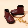 Toddler Buckle Decor Side Zipper Snow Boots Red image 4