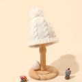 Baby / Toddler Pompon Decor Solid Color Cable Knit Beanie Hat White