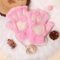 Kids Cute Cat Kitten Paw Gloves Fingerless Fuzzy Plush Gloves Pink