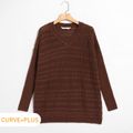 Women Plus Size Casual V Neck Cable Knit Sweater Coffee