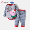 Peppa Pig 2-piece Baby Boy Christmas George Bodysuit and Stripe Pants Set Grey image 1