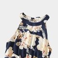 Family Matching Floral Print Sleeveless Halter Neck Dresses and Short-sleeve Splicing T-shirts Sets ColorBlock