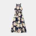 Family Matching Floral Print Sleeveless Halter Neck Dresses and Short-sleeve Splicing T-shirts Sets ColorBlock