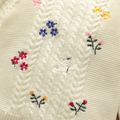 Toddler Girl Floral Embroidered Cable Knit Sweater White