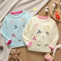Toddler Girl Floral Embroidered Cable Knit Sweater White