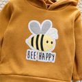 2-piece Toddler Girl Letter Bee Embroidered Waffle Hoodie Sweatshirt and Floral Print Pants Set Ginger