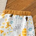 2-piece Toddler Girl Letter Bee Embroidered Waffle Hoodie Sweatshirt and Floral Print Pants Set Ginger