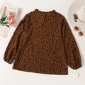 Women Plus Size Elegant Frill Collar Leopard Print Long-sleeve Blouse Brown