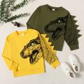 Kid Boy Animal Dinosaur Print Spike Design Pullover Sweatshirt Yellow