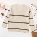 Women Plus Size Casual Stripe Distressed Hem Ribbed Knit Sweater White
