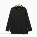 Women Plus Size Turtleneck Long-sleeve Basics Black Fitted T-shirt Black
