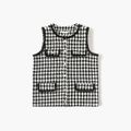 Black Houndstooth Tweed Pearl Button Vest Outwear for Mom and Me BlackandWhite