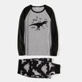 Dinosaur and Letter Print Grey Family Matching Raglan Long-sleeve Pajamas Sets (Flame Resistant) MiddleAsh image 2