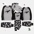 Dinosaur and Letter Print Grey Family Matching Raglan Long-sleeve Pajamas Sets (Flame Resistant) MiddleAsh image 1