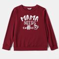Letter Print Dark Red Long-sleeve Sweatshirts for Mom and Me darkred