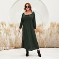 Women Plus Size Elegant Sweetheart Collar Bowknot Design Long-sleeve Dress Army green image 5
