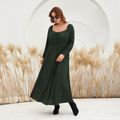 Women Plus Size Elegant Sweetheart Collar Bowknot Design Long-sleeve Dress Army green image 4