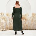 Women Plus Size Elegant Sweetheart Collar Bowknot Design Long-sleeve Dress Army green image 3