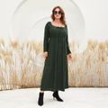 Women Plus Size Elegant Sweetheart Collar Bowknot Design Long-sleeve Dress Army green image 2