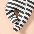 Baby Boy/Girl Striped Ribbed Long-sleeve Zip Footed Jumpsuit Dark Grey