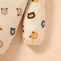 100% Cotton Crepe Baby Boy/Girl All Over Cartoon Bear Print Long-sleeve Jumpsuit Apricot image 4