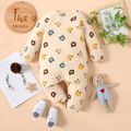 100% Cotton Crepe Baby Boy/Girl All Over Cartoon Bear Print Long-sleeve Jumpsuit Apricot image 2