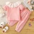 2-piece Toddler Girl 100% Cotton Schiffy Flounce Design Short-sleeve Pink Top and Paperbag Pants Set Pink