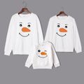 Cartoon Snowman Face Embroidered White Family Matching Long-sleeve Fleece Sweatshirts White