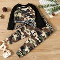 2-piece Toddler Girl Crisscross Letter Camouflage Print Long-sleeve Tee and Elasticized Pants Set Army green