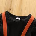 2-piece Toddler Girl Ruffled Long-sleeve Black Top and Orange Suspender Skirt Set Black