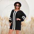 Women Plus Size Casual Striped Batwing Sleeve Sweater Dress Black