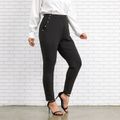 Women Plus Size Elegant Button Design Skinny Pants Black
