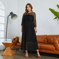 Women Plus Size Elegant Lace Design Long-sleeve Nightgown Black