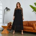 Women Plus Size Elegant Lace Design Long-sleeve Nightgown Black