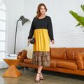 Women Plus Size Elegant Colorblock Leopard Print Tiered Long-sleeve Dress ColorBlock