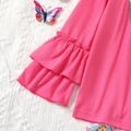 2-piece Kid Girl Butterfly Print Layered Long-sleeve Pink Top and Floral Print Flared Pants Set Pink