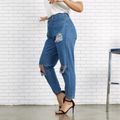 Women Plus Size Casual Cutout Ripped Denim Jeans Blue