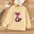 Kid Girl Fox Flip Sequin/Bear Embroidered Pullover Sweatshirt Pale Yellow