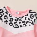 2-piece Kid Girl Leopard Print Colorblock Pullover Sweatshirt and Elasticized Pants Set ColorBlock