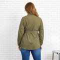 Women Plus Size Casual Lapel Collar Button Design Belted Coat Army green