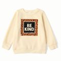 Fleece Lined Leopard Letter Print Apricot Long-sleeve Sweatshirts for Mom and Me Apricot