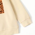 Fleece Lined Leopard Letter Print Apricot Long-sleeve Sweatshirts for Mom and Me Apricot