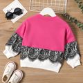 Toddler Girl Lace Design Splice Colorblock Pullover Sweatshirt Red
